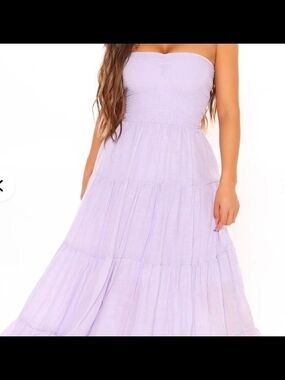 Strapless Lavender Tiered Maxi Dress